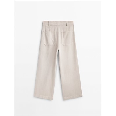 Pantalón ancho cropped mezcla algodón