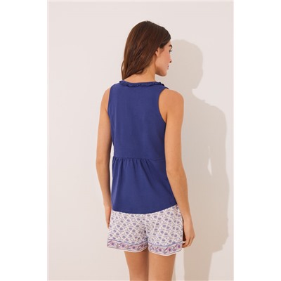 Pijama corto tirantes 100% algodón estampado azul