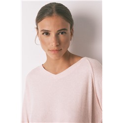 Pijama largo canalé perchado rosa