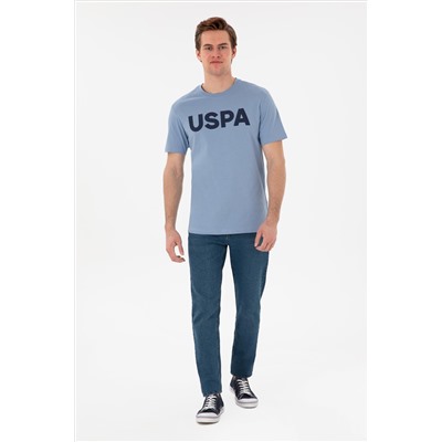 Erkek Regular Fit Bisiklet Yaka Mavi Basic Tişört