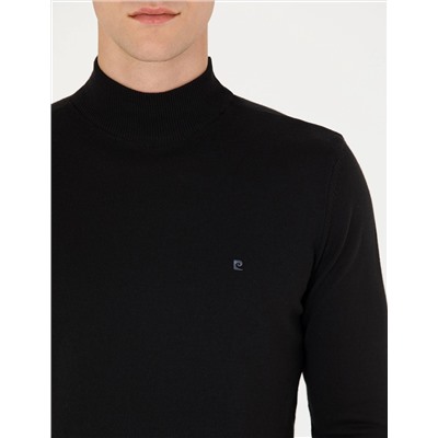 Siyah Slim Fit Yarım Balıkçı Basic Triko Kazak