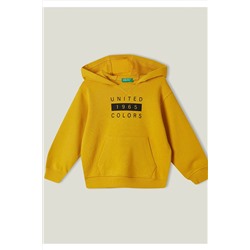 United Colors of BenettonErkek Çocuk Hardal Sarı Logo Baskılı Renk Bloklu Sweatshirt