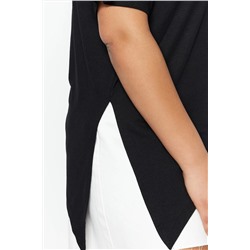 Siyah Asimetrik %100 Pamuk Örme Büyük Beden Bluz TBBSS23AF00033