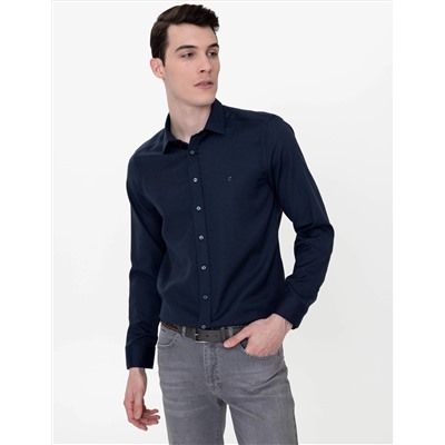 Lacivert Slim Fit Oxford Gömlek