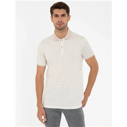 Bej Slim Fit Baskılı Polo Yaka Tişört