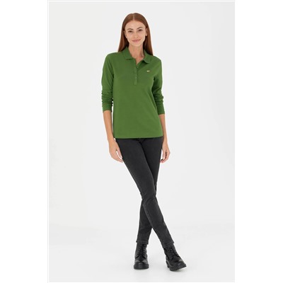 Kadın Yeşil Basic Polo Yaka Sweatshirt