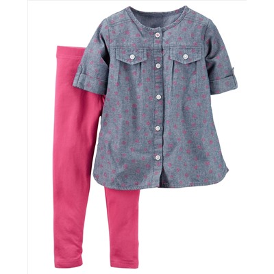 2-Piece Chambray Top & Legging Set
