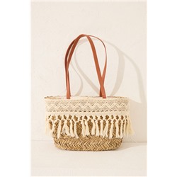 Bolso capazo rafia y encaje
