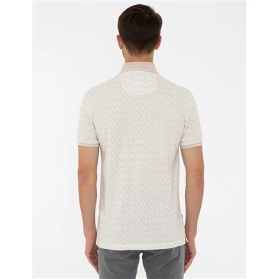Bej Slim Fit Baskılı Polo Yaka Tişört