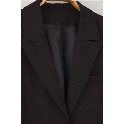 Siyah Oversize/Bol Kesim Düğmeli Dokuma Büyük Beden Blazer Ceket TBBAW26AG00008