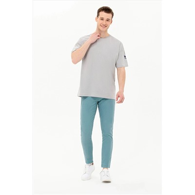 Erkek Gri Oversize Bisiklet Yaka Tişört