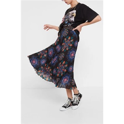 Falda midi plisada mandalas
