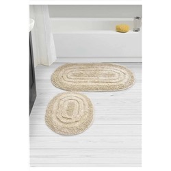 AYHOME Makarna Modeli Ikili Banyo Paspas Seti Paspas Takımı Bej Rengi Oval %100 Pamuklu Spagetti