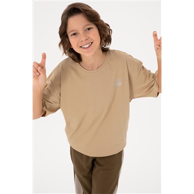 Erkek Çocuk Kum Comfort Basic Bisiklet Yaka Tişört