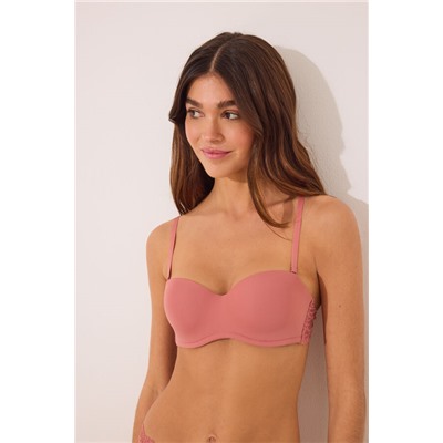 Sujetador STRAPLESS microfibra y encaje rosa