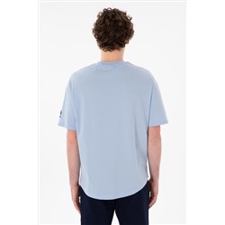 Erkek Long Fit Bisiklet Yaka Açık Mavi Basic Tişört