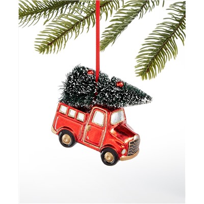Holiday Lane Christmas Cheer Glass Car with Trimmed Tree Ornament, Created for Macy's