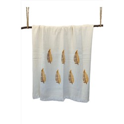 Peştanoz, Müslin Peştemal, Baskılı Yaprak Desen, Naturel %100 Pamuk 100 x180, Plaj Havlusu, Banyo Havlusu