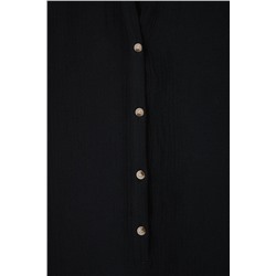 Siyah Regular Fit Müslin Dokuma Kumaş %100 Pamuklu Plaj Giyim Büyük Beden Tulum TBBSS25BG00000