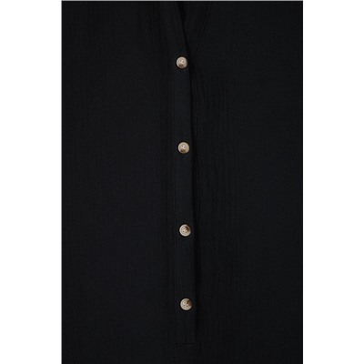 Siyah Regular Fit Müslin Dokuma Kumaş %100 Pamuklu Plaj Giyim Büyük Beden Tulum TBBSS25BG00000