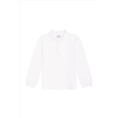 Erkek Çocuk Beyaz Basic Polo Yaka Sweatshirt