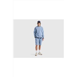 United Colors of Benetton Erkek Havacı Mavi %100 Koton Bisiklet Yaka Basic Sweatshirt 123P3J68U1009-09A