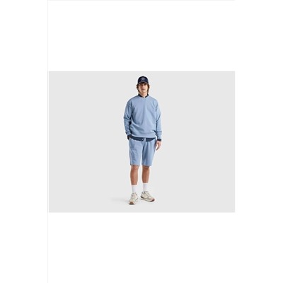 United Colors of Benetton Erkek Havacı Mavi %100 Koton Bisiklet Yaka Basic Sweatshirt 123P3J68U1009-09A