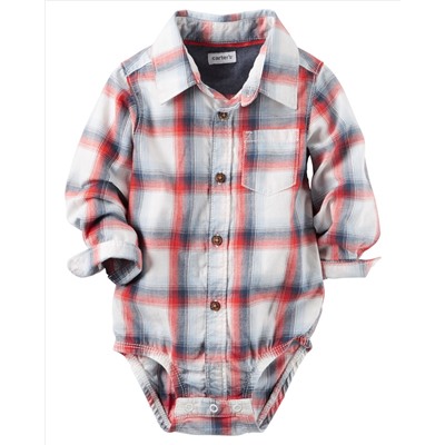 Plaid Button-Front Bodysuit