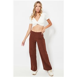 Pantalón de pana cintura alta - Marrón