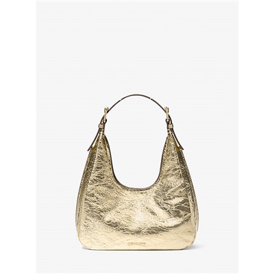 Nolita Small Metallic Crackled Leather Hobo Shoulder Bag