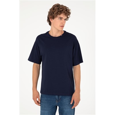 Erkek Oversize Fit Bisiklet Yaka Lacivert Tişört