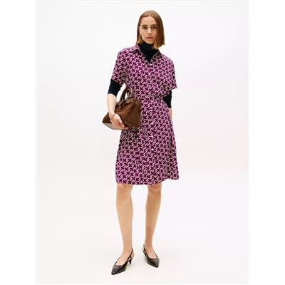 Monogram Print Belted Shirtdress