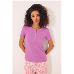 Camiseta manga corta canalé morado