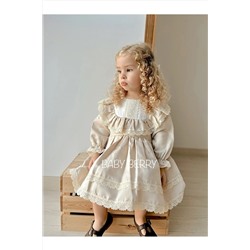 Baby Berry Baby store Kız Bebek Çocuk Dantel Detaylı Pamuk Saten Vintage Model Özel Gün Parti Doğum Günü Elbise Bej ROCCO