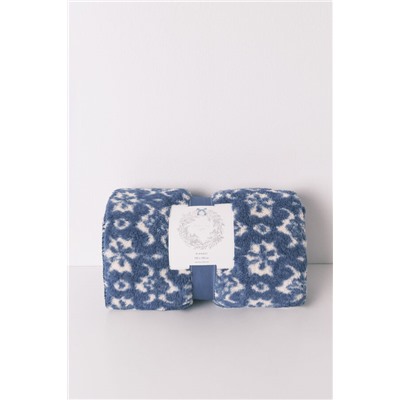 Manta polar sherpa print floral azul