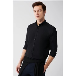 Avva Erkek Siyah Düğmeli Yaka Seersucker Pamuklu Comfort Fit Rahat Kesim Gömlek A32y2071 A32Y2071