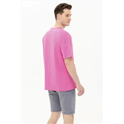 Erkek Pembe Oversize Bisiklet Yaka Tişört