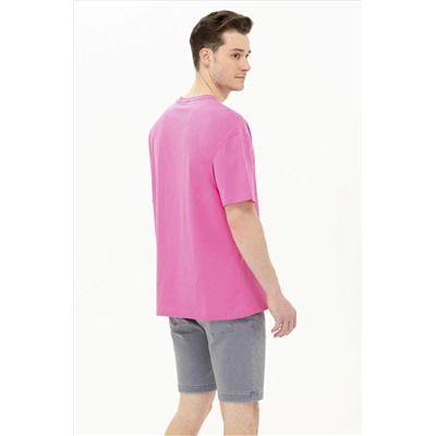 Erkek Pembe Oversize Bisiklet Yaka Tişört