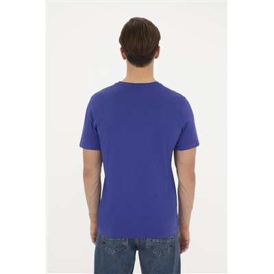 Erkek Regular Fit Bisiklet Yaka Mavi Basic Tişört