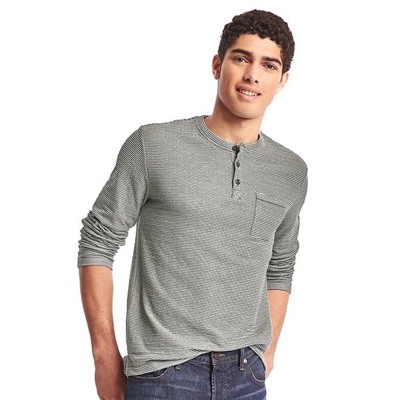Double-face stripe long sleeve henley