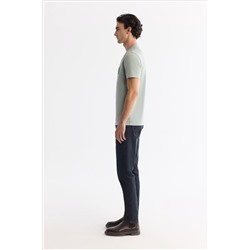 Mint Yeşil Bisiklet Yaka Baskılı Elastan T-Shirt