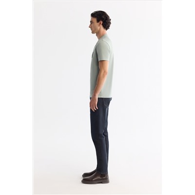 Mint Yeşil Bisiklet Yaka Baskılı Elastan T-Shirt
