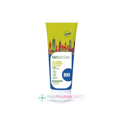 Bio Secûre Gel Corps & Cheveux - Sans Savon - 2en1 - Au Lait de Coton - BIO - 100 ml Format Voyage