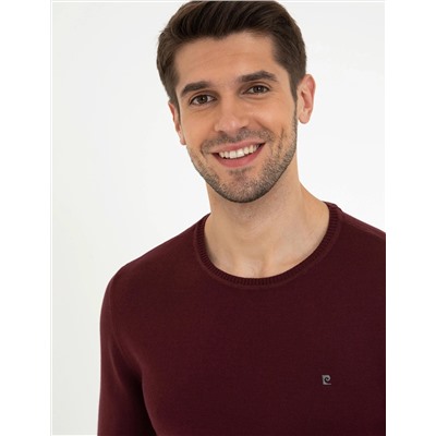 Bordo Slim Fit Bisiklet Yaka Basic Triko Kazak