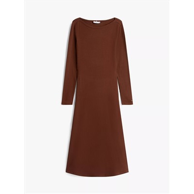 Boatneck Rib-Knit Midi Dress