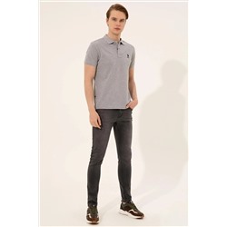 Erkek Gri Melanj Basic Polo Yaka Tişört