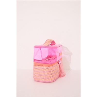 Neceser mediano doble rafia rosa