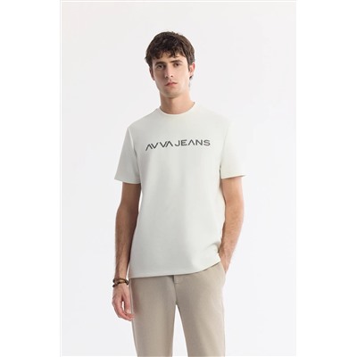 Avva, Erkek Ekru Bisiklet Yaka Reflektörlü Bi Stretch Interlok T-shirt A51y1037