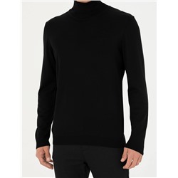 Siyah Slim Fit Balıkçı Yaka Basic Triko Kazak