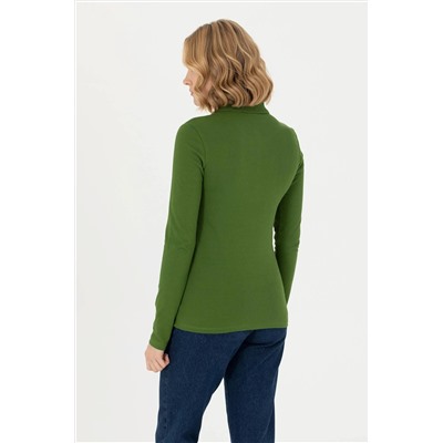 Kadın Yeşil Basic Polo Yaka Sweatshirt